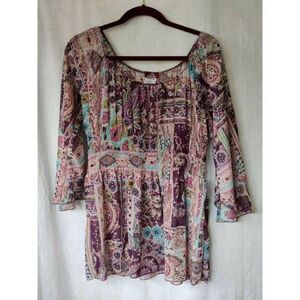 Jordache Juniors Top Blouse Sheer Pullover Bell 3/4‎ Sleeve Round Neck XL